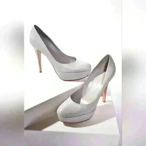 NWOB GIANVITO  ROSSI Dove Grey Smooth Calf Leather Platform Pumps 38.5 Italy